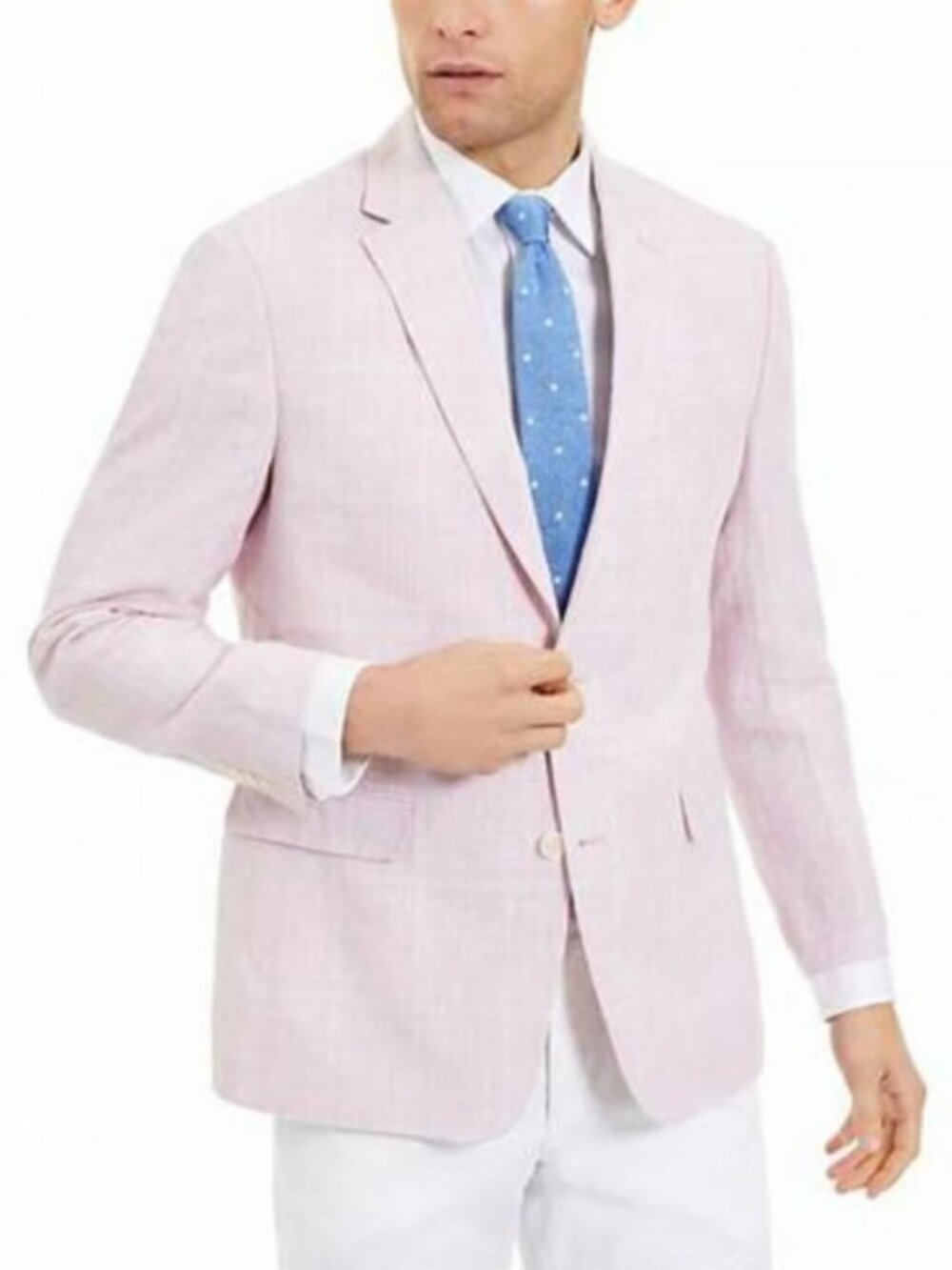Tommy Hilfiger Pink Blue Windowpane Linen Sport Coat Men 44R Resort Preppy